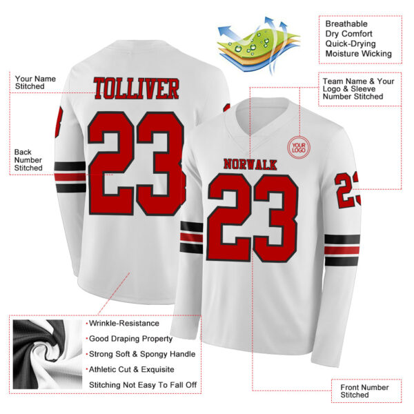 Custom White Red-Black Long Sleeve Authentic Football Jersey