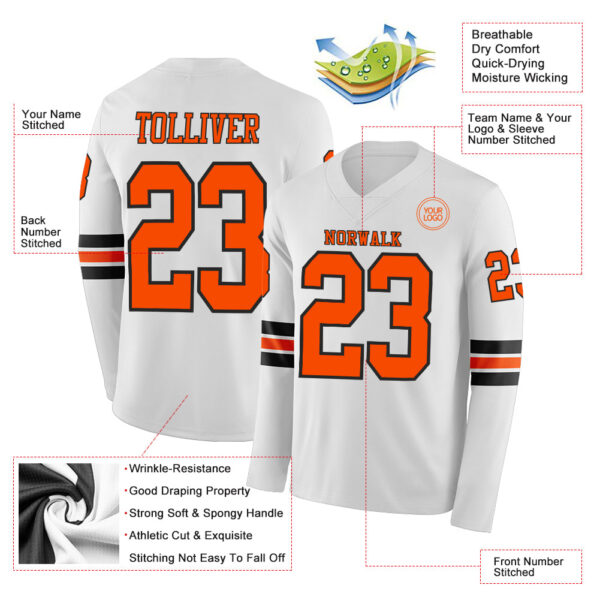 Custom White Orange-Black Long Sleeve Authentic Football Jersey