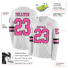 Custom White Pink-Black Long Sleeve Authentic Football Jersey