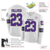 Custom White Purple-Black Long Sleeve Authentic Football Jersey