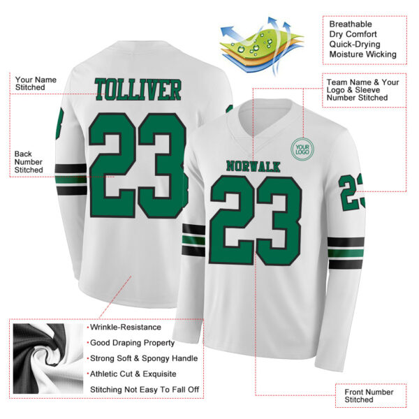 Custom White Kelly Green-Black Long Sleeve Authentic Football Jersey