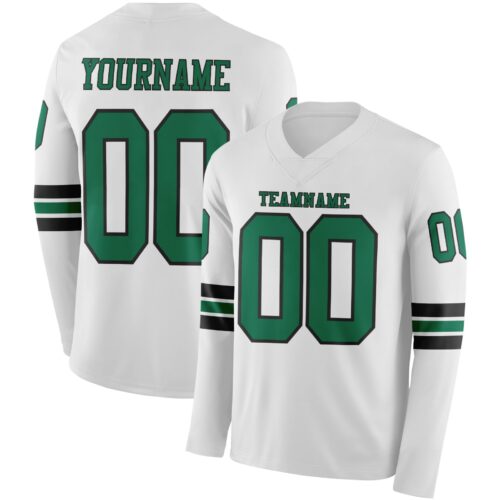 Custom White Kelly Green-Black Long Sleeve Authentic Football Jersey