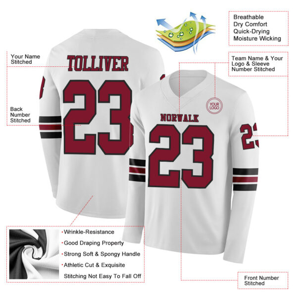 Custom White Crimson-Black Long Sleeve Authentic Football Jersey