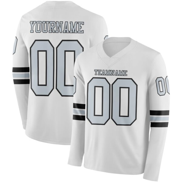 Custom White Silver-Black Long Sleeve Authentic Football Jersey