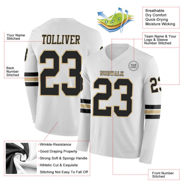 Custom White Black-Vegas Gold Long Sleeve Authentic Football Jersey
