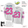 Custom White Pink Black-Light Blue Long Sleeve Authentic Football Jersey