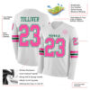 Custom White Pink-Kelly Green Long Sleeve Authentic Football Jersey