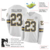 Custom White Steel Gray-Old Gold Long Sleeve Authentic Football Jersey