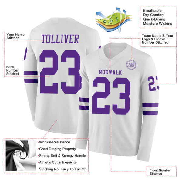 Custom White Purple Long Sleeve Authentic Football Jersey