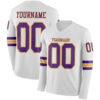 Custom White Purple-Gold Long Sleeve Authentic Football Jersey