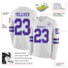 Custom White Purple-Light Blue Long Sleeve Authentic Football Jersey