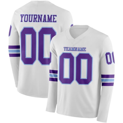LongSleeve1030_c5606b7e-9197-4d79-9de8-44793c7a78fd Custom White Purple-Light Blue Long Sleeve Authentic Football Jersey