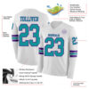 Custom White Teal-Purple Long Sleeve Authentic Football Jersey