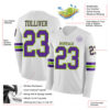 Custom White Purple-Neon Green Long Sleeve Authentic Football Jersey