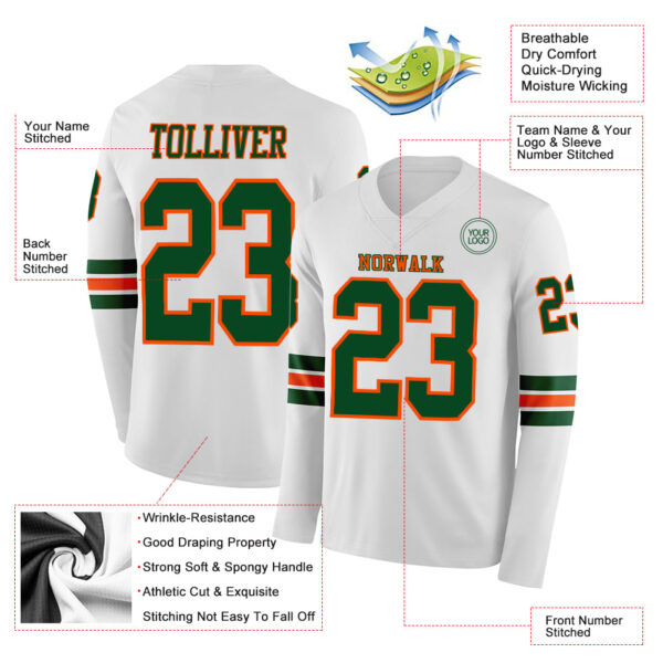 Custom White Green-Orange Long Sleeve Authentic Football Jersey