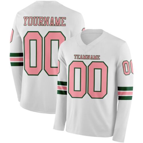LongSleeve1036 Custom White Medium Pink-Green Long Sleeve Authentic Football Jersey