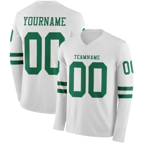 Custom White Kelly Green Long Sleeve Authentic Football Jersey