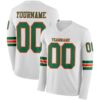 Custom White Kelly Green-Orange Long Sleeve Authentic Football Jersey