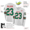 Custom White Kelly Green-Red Long Sleeve Authentic Football Jersey