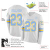 Custom White Light Blue-Yellow Long Sleeve Authentic Football Jersey
