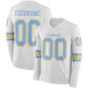 Custom White Light Blue-Yellow Long Sleeve Authentic Football Jersey