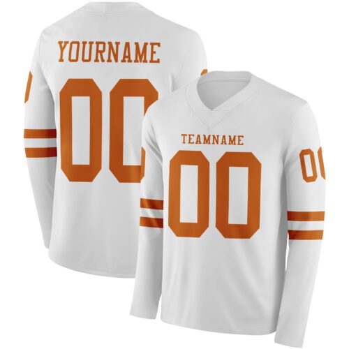 Custom White Texas Orange Long Sleeve Authentic Football Jersey