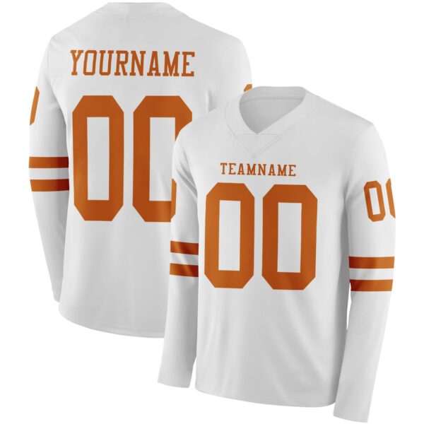 Custom White Texas Orange Long Sleeve Authentic Football Jersey