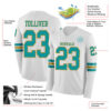 Custom White Teal-Old Gold Long Sleeve Authentic Football Jersey