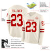 Custom Cream Red Long Sleeve Authentic Football Jersey