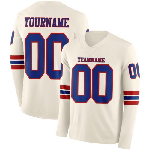 Custom Cream Royal-Red Long Sleeve Authentic Football Jersey