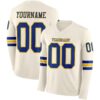 Custom Cream Royal-Yellow Long Sleeve Authentic Football Jersey
