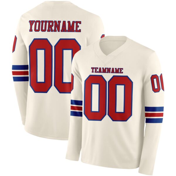 Custom Cream Red-Royal Long Sleeve Authentic Football Jersey
