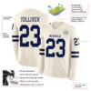 Custom Cream Navy Long Sleeve Authentic Football Jersey
