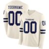 Custom Cream Navy Long Sleeve Authentic Football Jersey