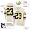 Custom Cream Navy-Gold Long Sleeve Authentic Football Jersey