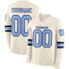 Custom Cream Light Blue-Navy Long Sleeve Authentic Football Jersey