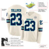 Custom Cream Navy-Teal Long Sleeve Authentic Football Jersey