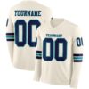 Custom Cream Navy-Teal Long Sleeve Authentic Football Jersey