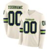 Custom Cream Navy-Neon Green Long Sleeve Authentic Football Jersey