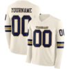 Custom Cream Navy-Old Gold Long Sleeve Authentic Football Jersey