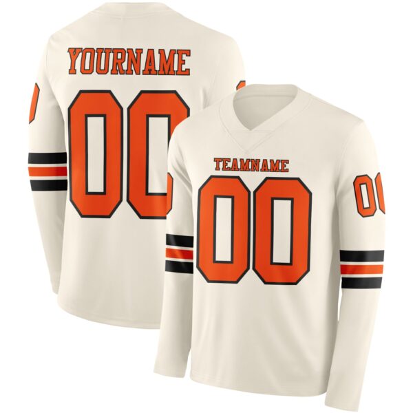 Custom Cream Orange-Black Long Sleeve Authentic Football Jersey
