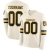 Custom Cream Black-Gold Long Sleeve Authentic Football Jersey