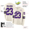 Custom Cream Purple-Black Long Sleeve Authentic Football Jersey