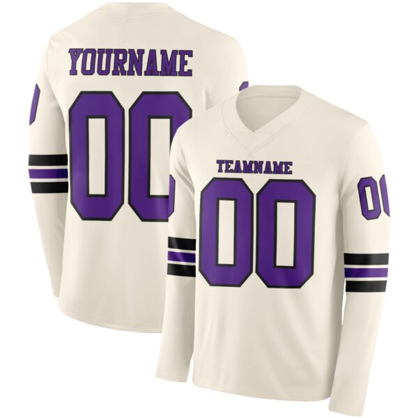 Custom Cream Purple-Black Long Sleeve Authentic Football Jersey