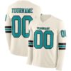 Custom Cream Teal-Black Long Sleeve Authentic Football Jersey