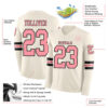 Custom Cream Medium Pink-Black Long Sleeve Authentic Football Jersey