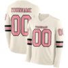 Custom Cream Medium Pink-Black Long Sleeve Authentic Football Jersey