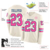 Custom Cream Pink Black-Light Blue Long Sleeve Authentic Football Jersey
