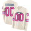 Custom Cream Pink Black-Light Blue Long Sleeve Authentic Football Jersey