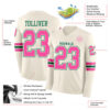 Custom Cream Pink-Kelly Green Long Sleeve Authentic Football Jersey